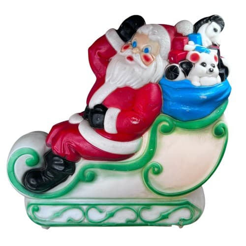 CRACKED VTG Blow Mold EMPIRE Santa & Sleigh Big Light Up Yard Decor Christmas - Thumbnail 4