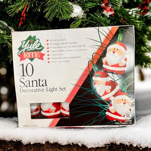 Vintage Yule Rite 10 Mini Blow Mold Santa Clause Christmas String Lights Set