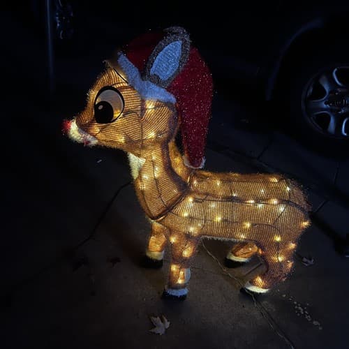 Rudolph the Red-Nosed Reindeer w/ Santa Hat Christmas 36" Pre-Lit Yard Art - Thumbnail 2