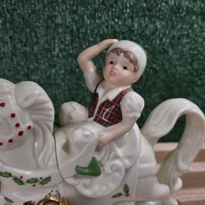 Lenox Tea Pot Elf and Rocking Horse Santa Holiday Toy Shop Christmas Holly - Thumbnail 2