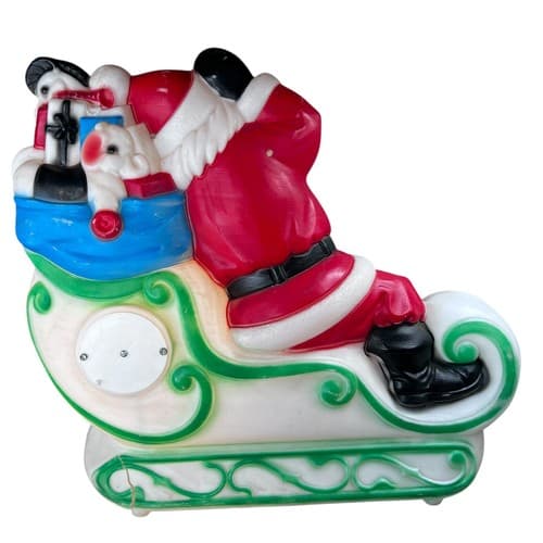 CRACKED VTG Blow Mold EMPIRE Santa & Sleigh Big Light Up Yard Decor Christmas - Thumbnail 6