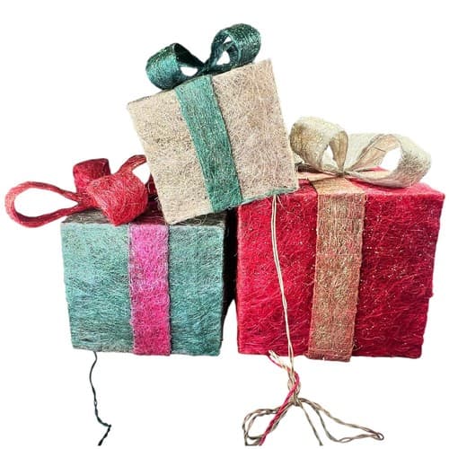 Home Accents Holiday Multi-Color Sisal Gift Boxes Set Of 3 Christmas Decor lawn - Thumbnail 3