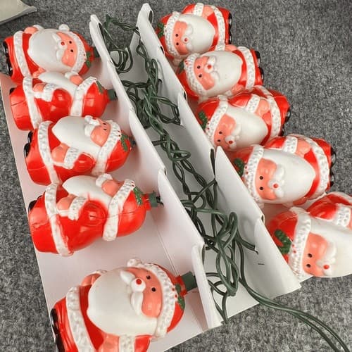 Vintage Yule Rite 10 Mini Blow Mold Santa Clause Christmas String Lights Set - Thumbnail 5