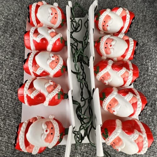 Vintage Yule Rite 10 Mini Blow Mold Santa Clause Christmas String Lights Set - Thumbnail 6