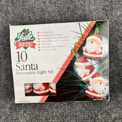 Vintage Yule Rite 10 Mini Blow Mold Santa Clause Christmas String Lights Set - Thumbnail 2