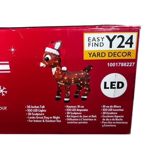 Rudolph the Red-Nosed Reindeer w/ Santa Hat Christmas 36" Pre-Lit Yard Art - Thumbnail 11