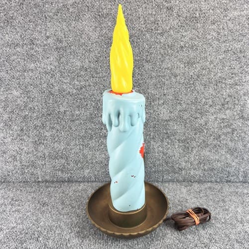 Vintage Union Product Blow Mold Candles 18" Tall - Blue w/ Yellow Flame - Thumbnail 4