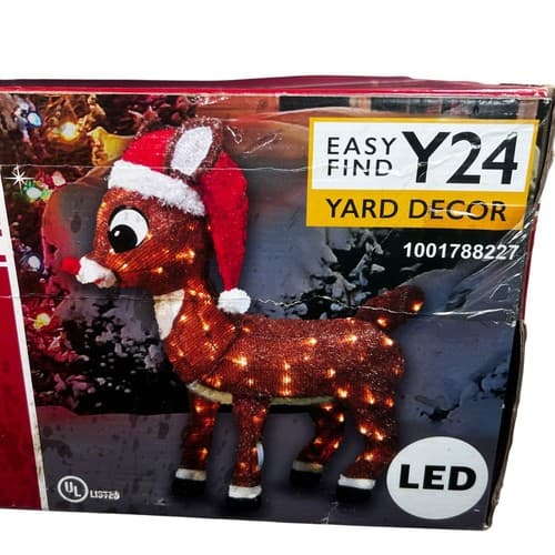 Rudolph the Red-Nosed Reindeer w/ Santa Hat Christmas 36" Pre-Lit Yard Art - Thumbnail 8