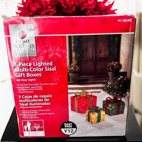 Home Accents Holiday Multi-Color Sisal Gift Boxes Set Of 3 Christmas Decor lawn - Thumbnail 2