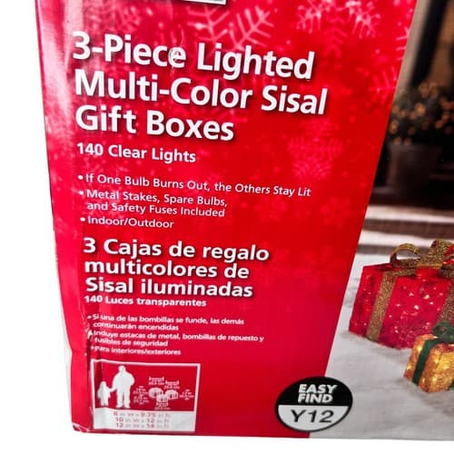 Home Accents Holiday Multi-Color Sisal Gift Boxes Set Of 3 Christmas Decor lawn - Thumbnail 6