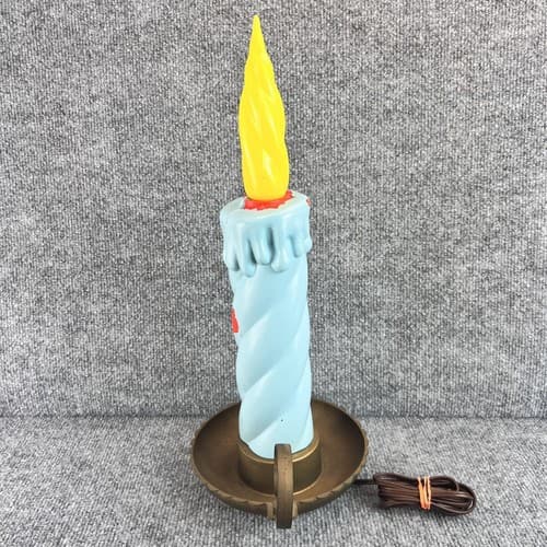 Vintage Union Product Blow Mold Candles 18" Tall - Blue w/ Yellow Flame - Thumbnail 2