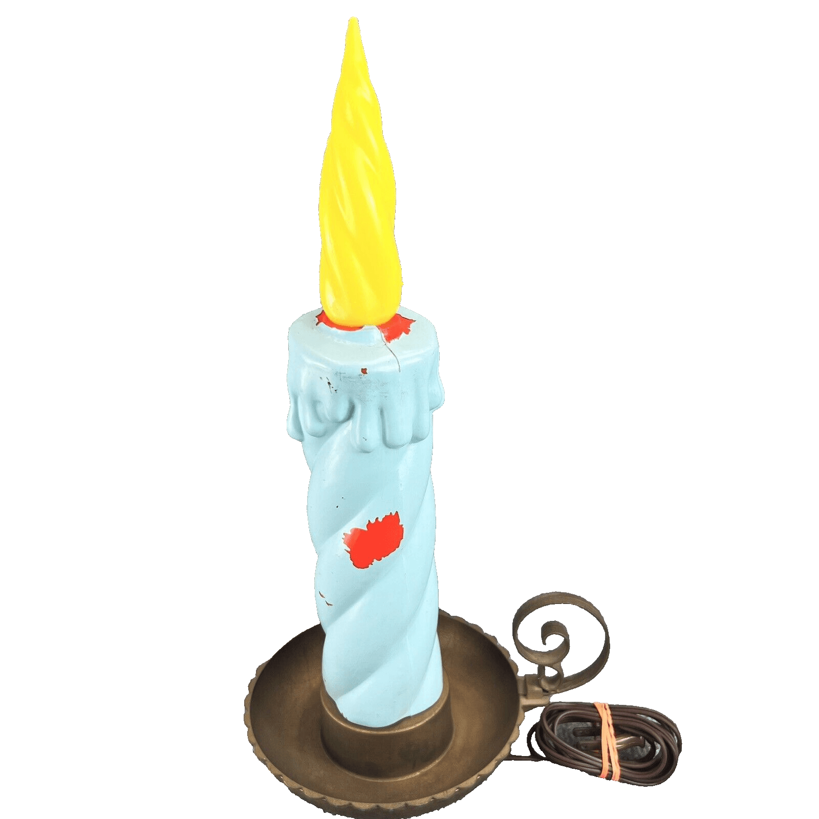 Vintage Union Product Blow Mold Candles 18" Tall - Blue w/ Yellow Flame