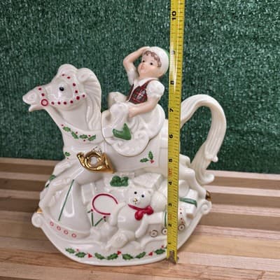 Lenox Tea Pot Elf and Rocking Horse Santa Holiday Toy Shop Christmas Holly - Thumbnail 3