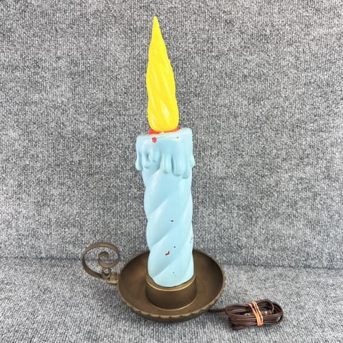 Vintage Union Product Blow Mold Candles 18" Tall - Blue w/ Yellow Flame - Thumbnail 3