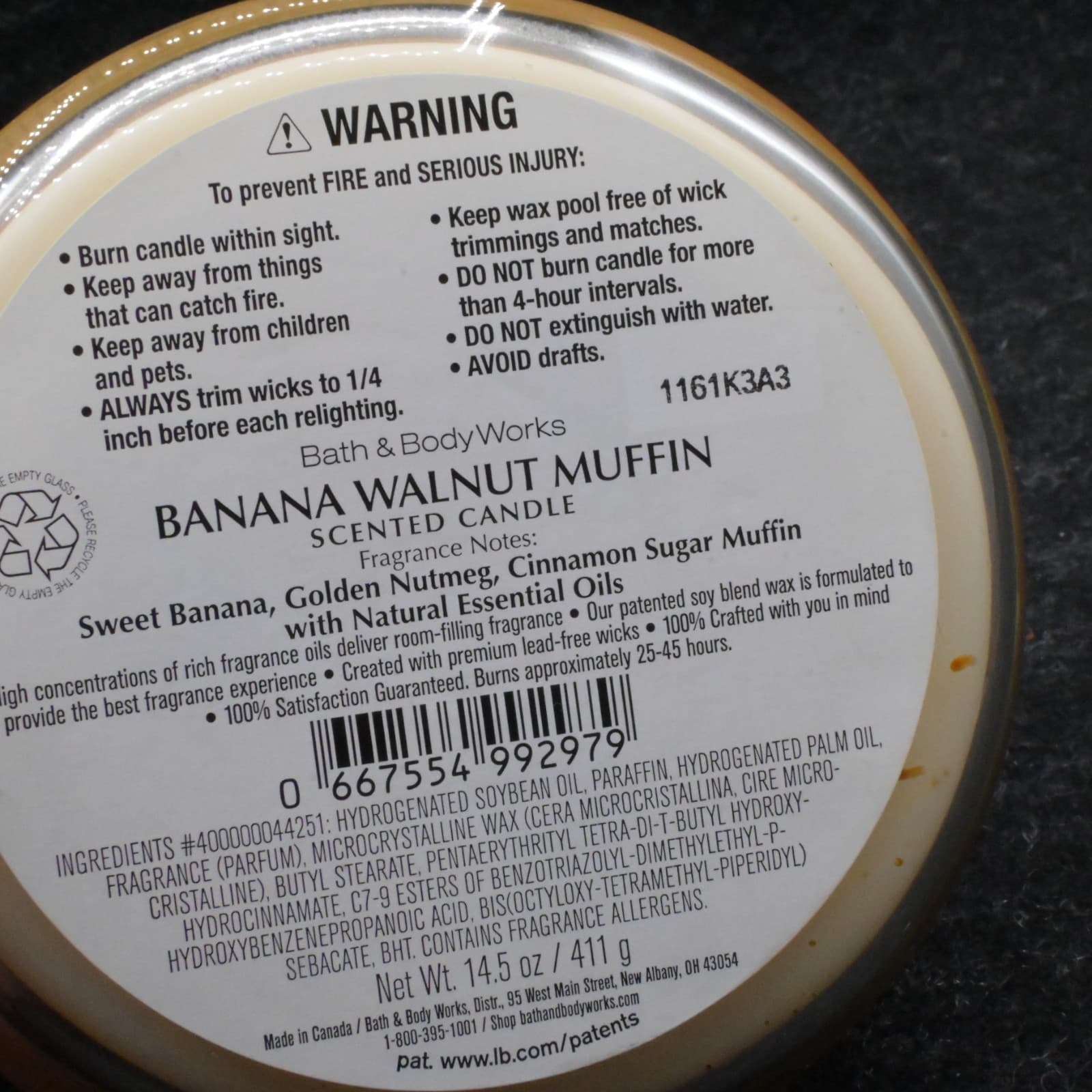 Bath & Body Works Banana Walnut Muffin Scented Candle 3 Wick NEW - Thumbnail 4