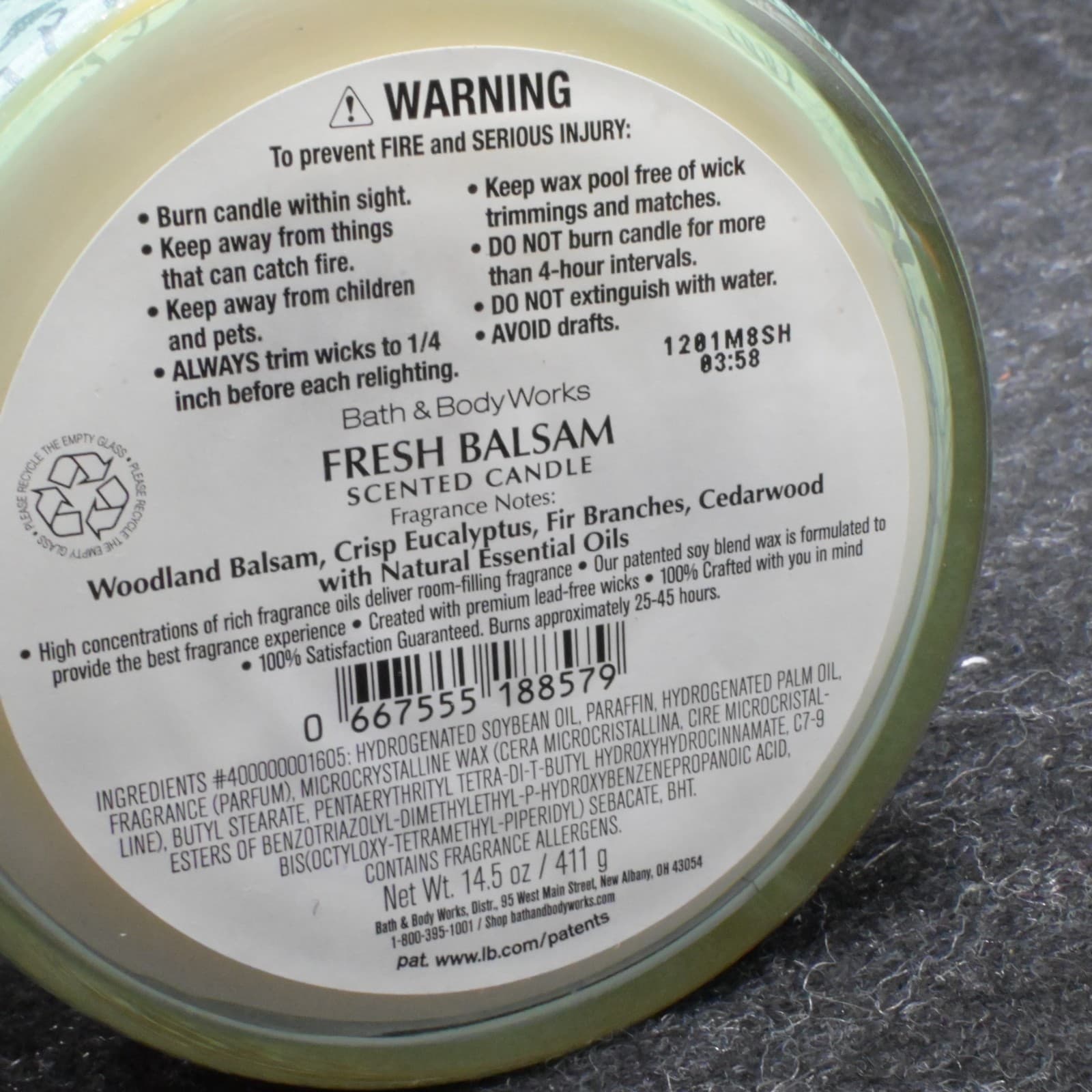 Fresh Balsam Bath & Body Works 3 Wick Scented Candle White Barn - 14.05 Oz - Thumbnail 3