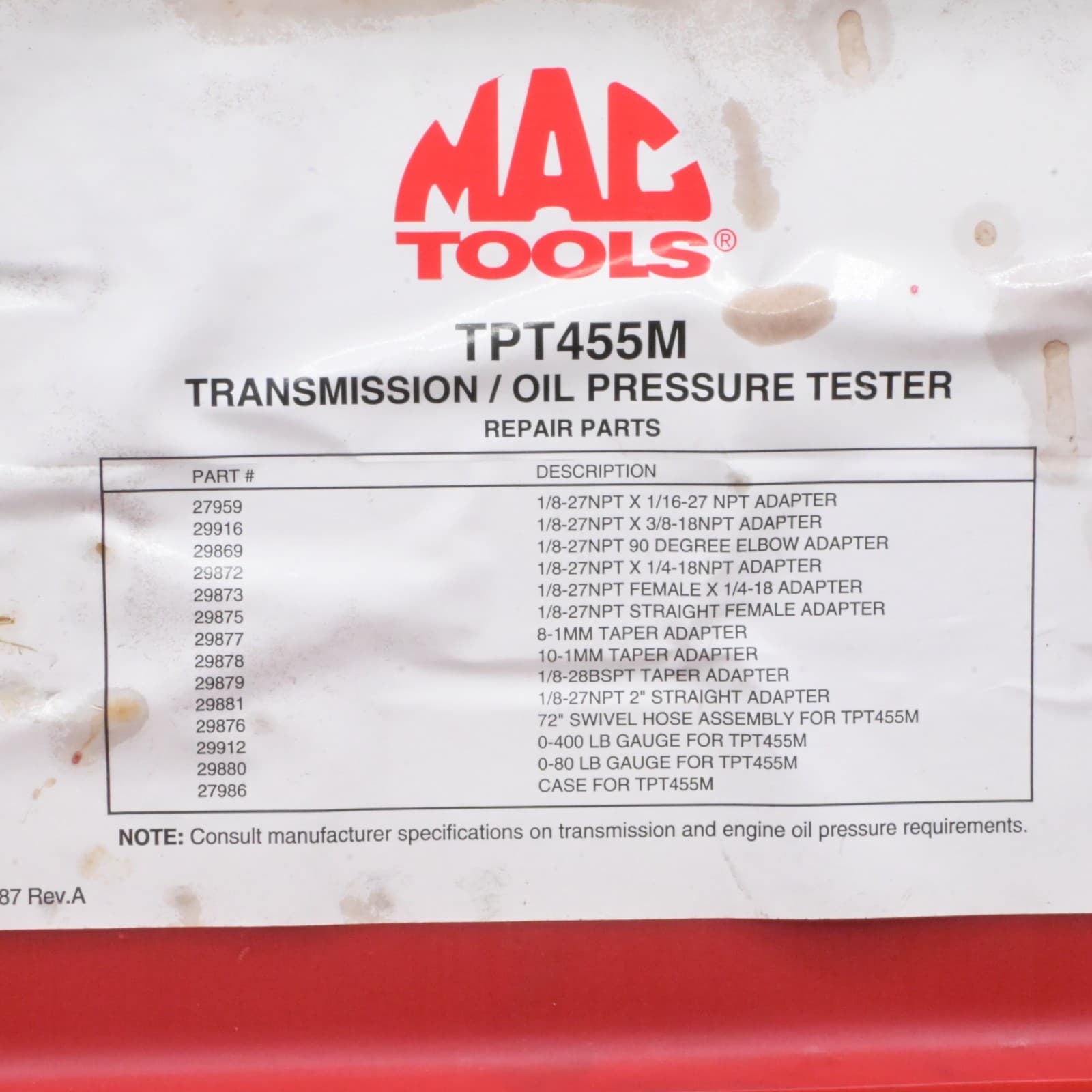 MAC Tools TPT455M Transmission / Oil Pressure Test Kit- Case & Some Adaptor - Thumbnail 6