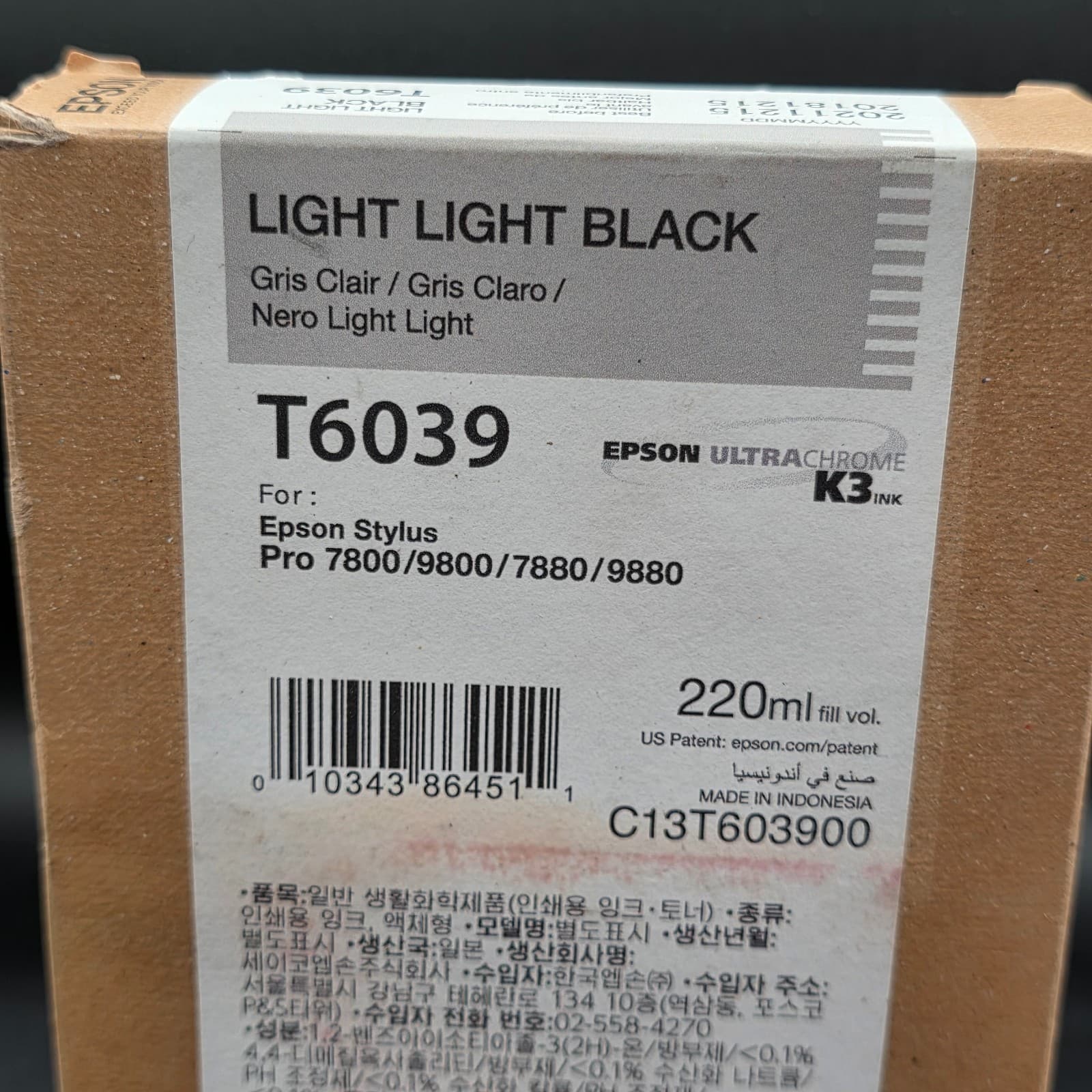 Genuine Epson T6039 Light Light Black Genuine Ink Cartridge Date: MARCH 2020 - Thumbnail 2