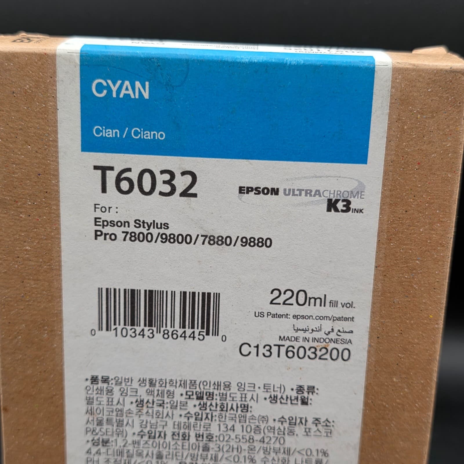 10/2018 NIB GENUINE EPSON T6032 220ML CYAN INK STYLUS PRO 7800 7880 9800 9880 - Thumbnail 2