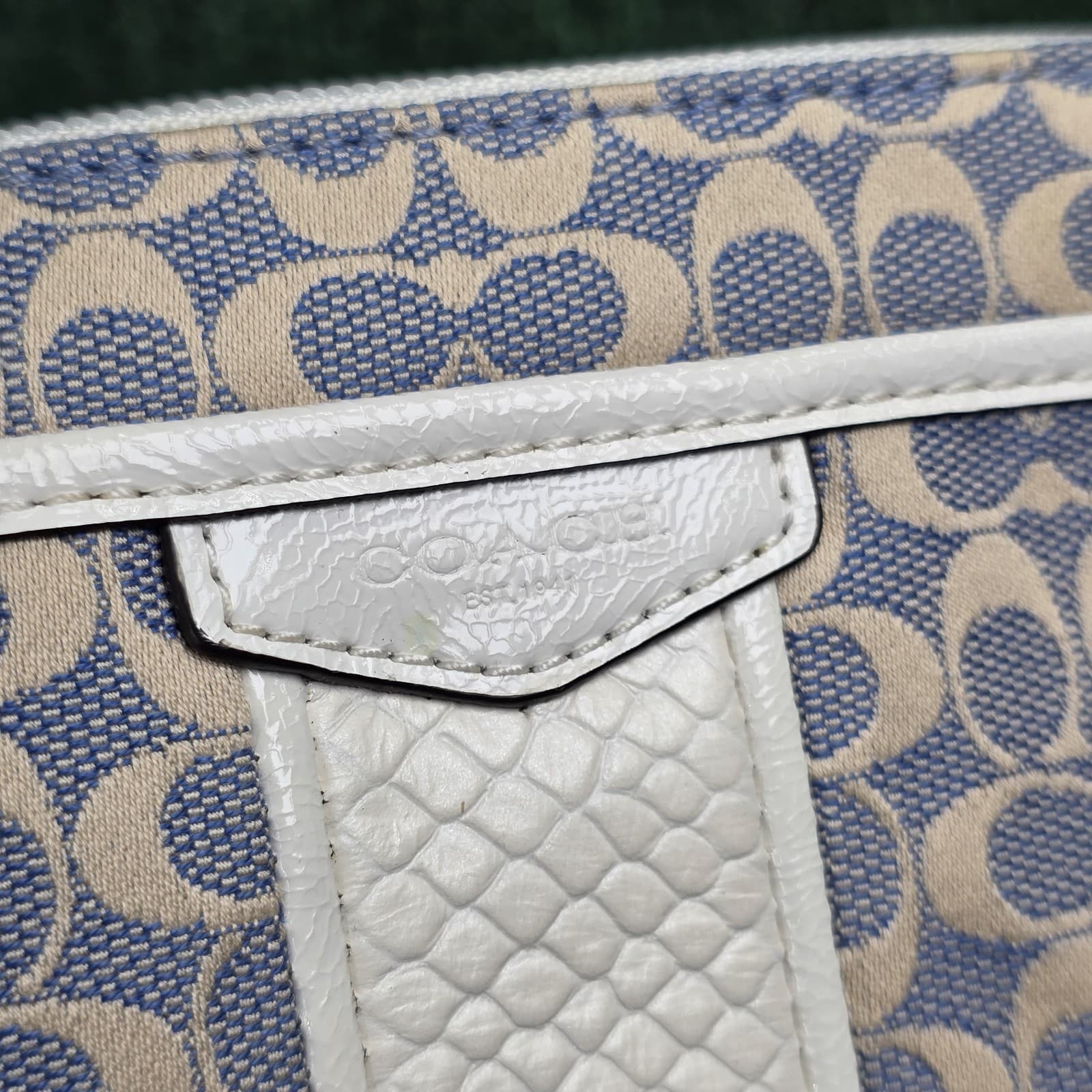Coach Signature Canvas Zip Crossbody Bag Leather Trim Stripe Baby Blue - Thumbnail 2
