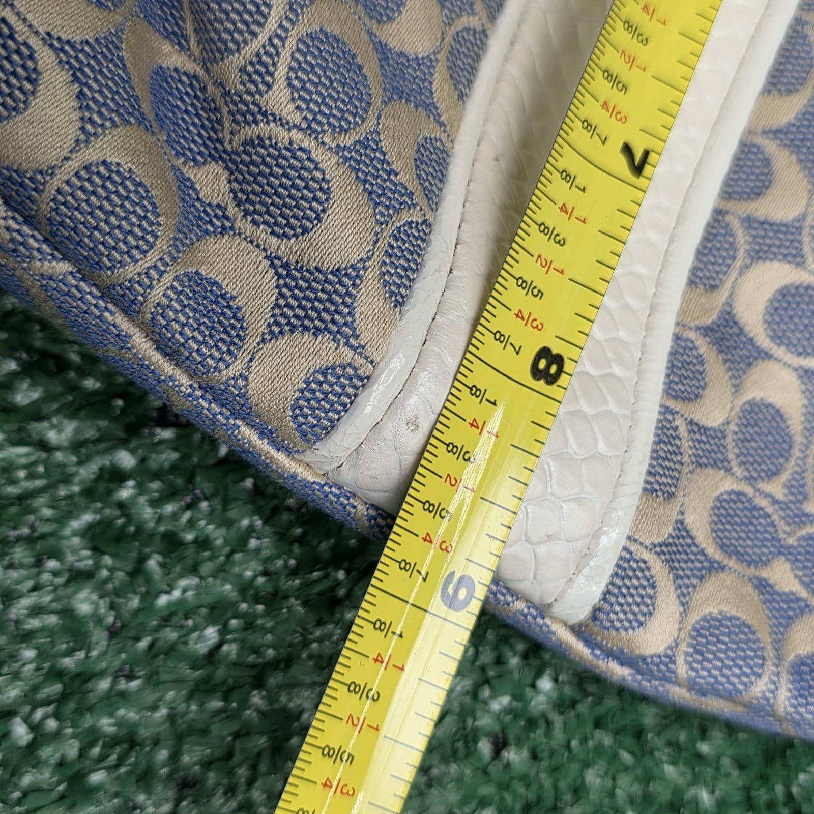 Coach Signature Canvas Zip Crossbody Bag Leather Trim Stripe Baby Blue - Thumbnail 9