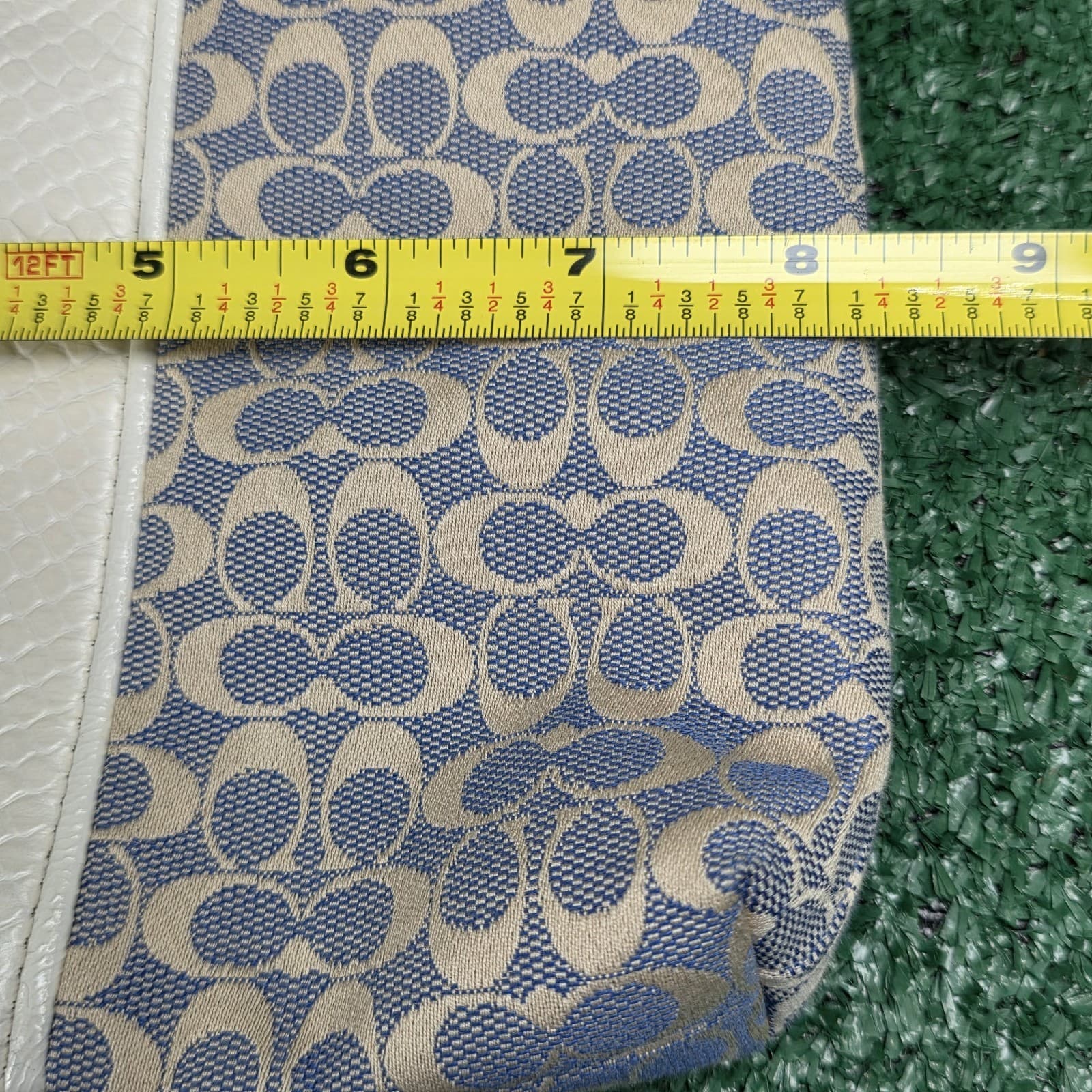 Coach Signature Canvas Zip Crossbody Bag Leather Trim Stripe Baby Blue - Thumbnail 8