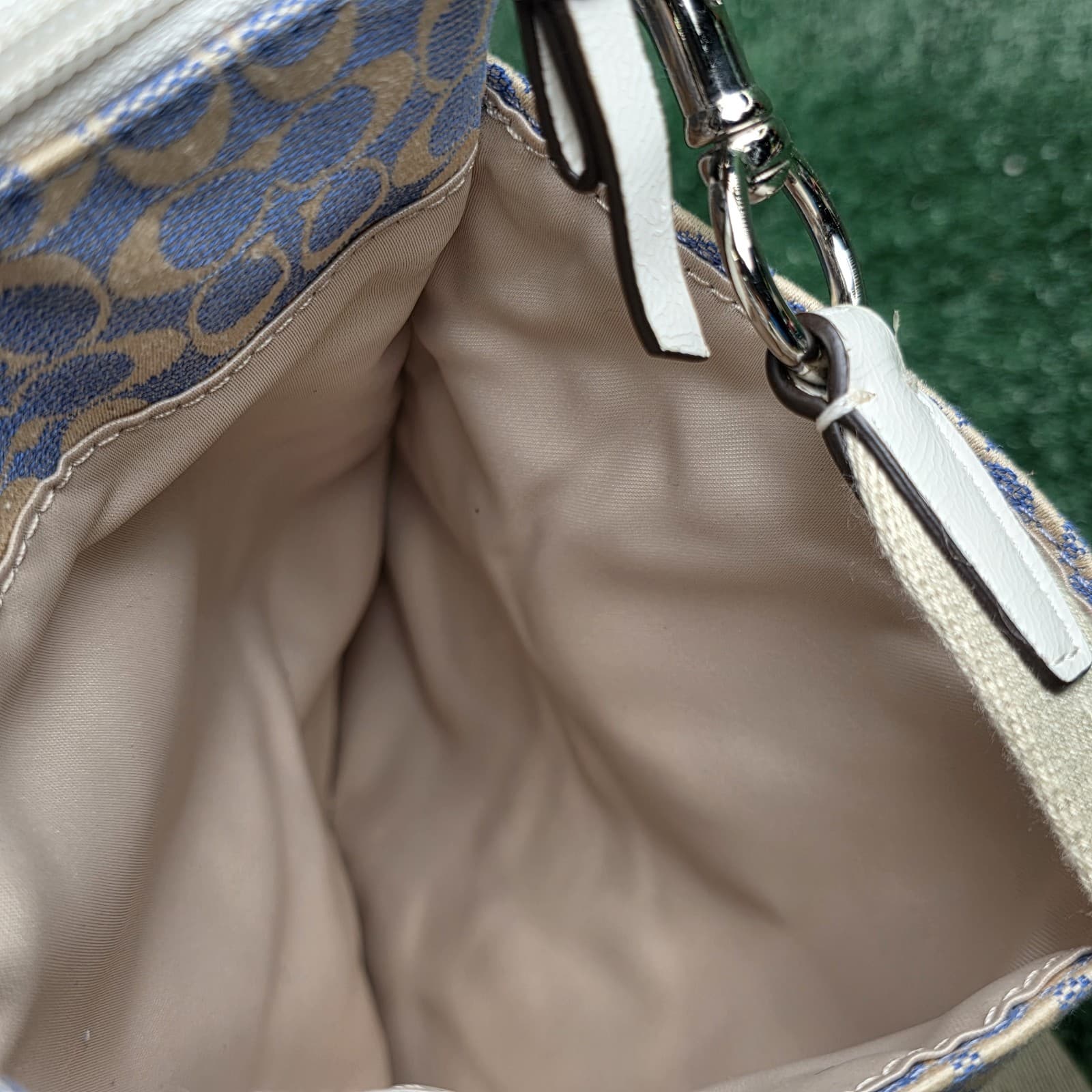 Coach Signature Canvas Zip Crossbody Bag Leather Trim Stripe Baby Blue - Thumbnail 7