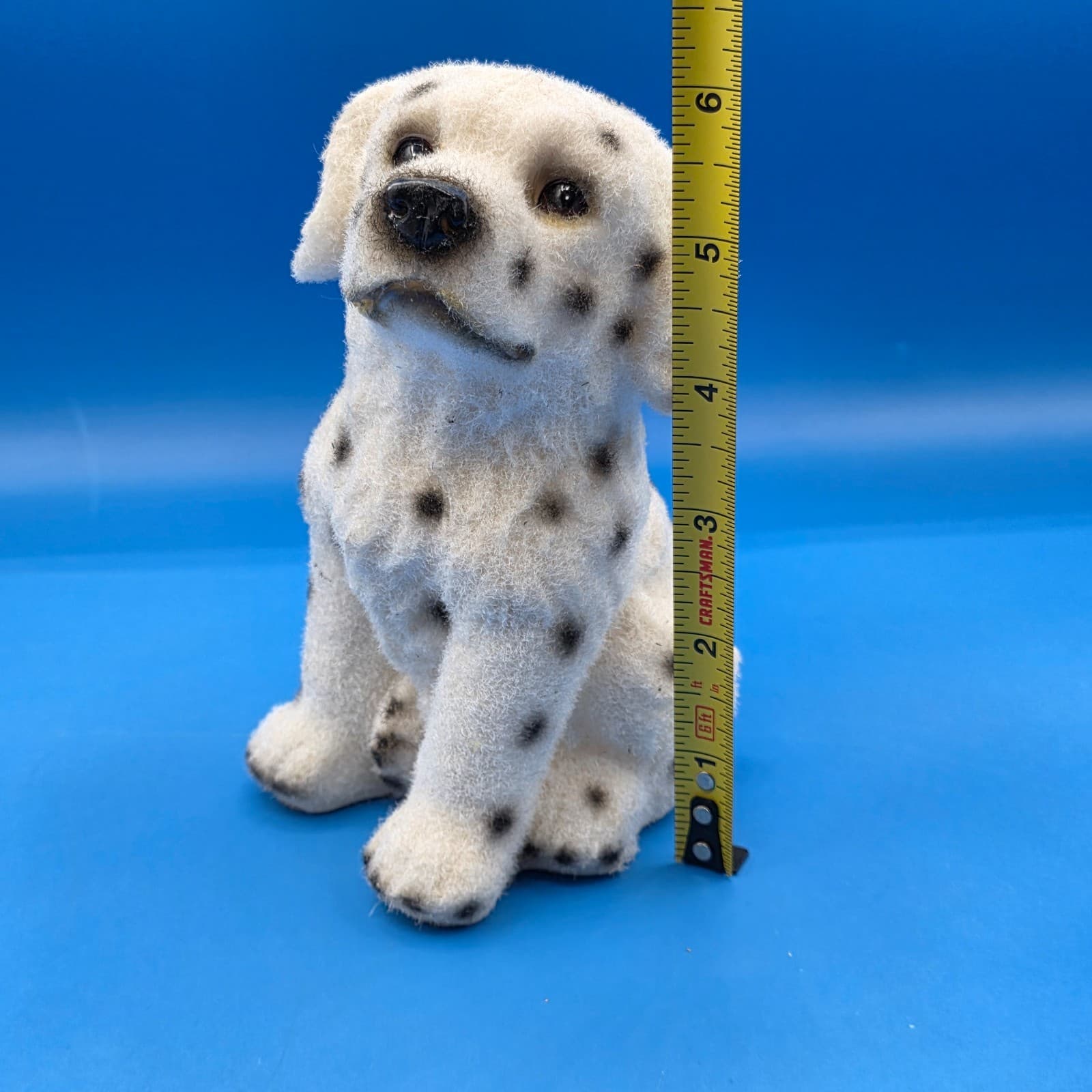 Vintage Flocked Dalmatian Dog Puppy Sitting Figure Cute Black White Spotted - Thumbnail 3