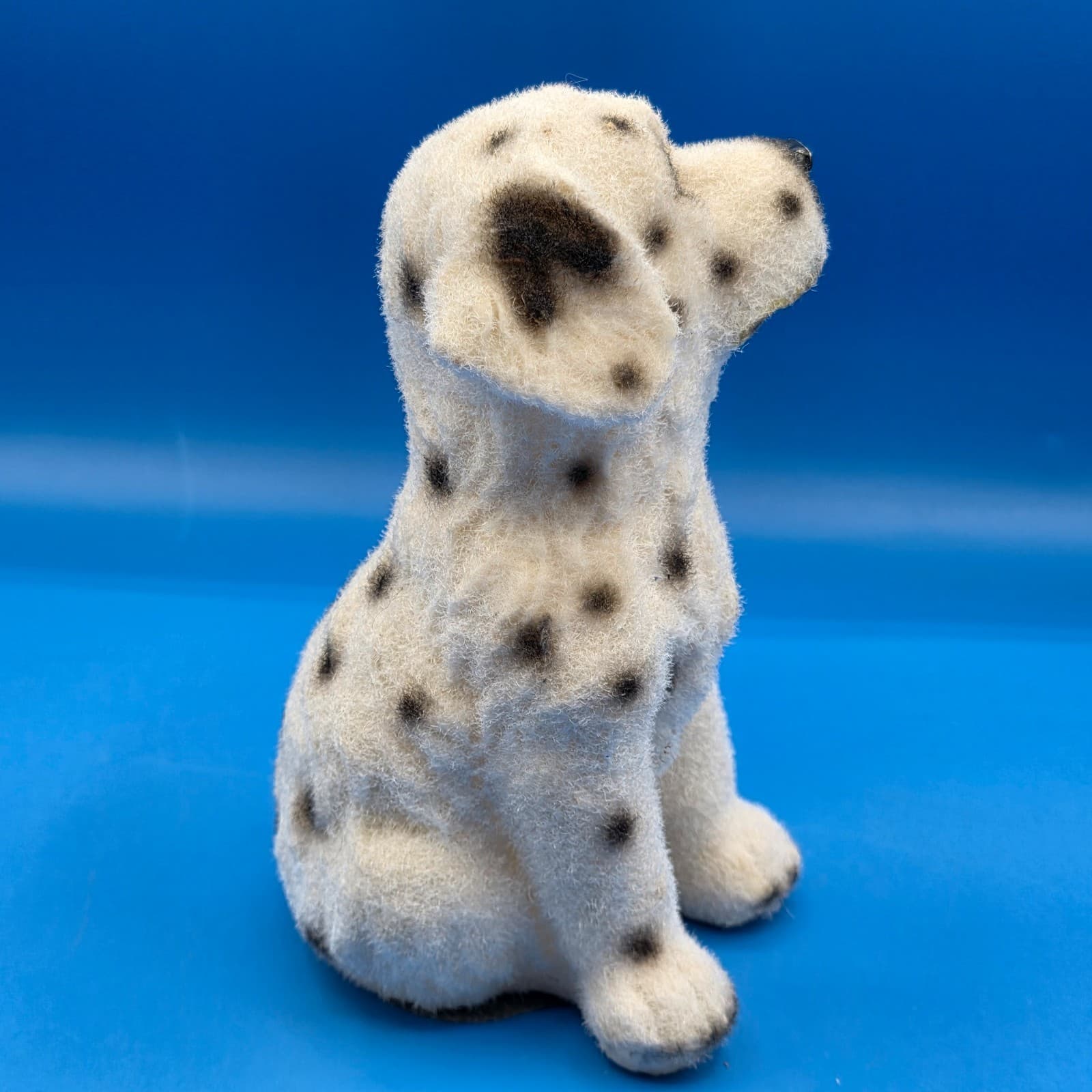Vintage Flocked Dalmatian Dog Puppy Sitting Figure Cute Black White Spotted - Thumbnail 6
