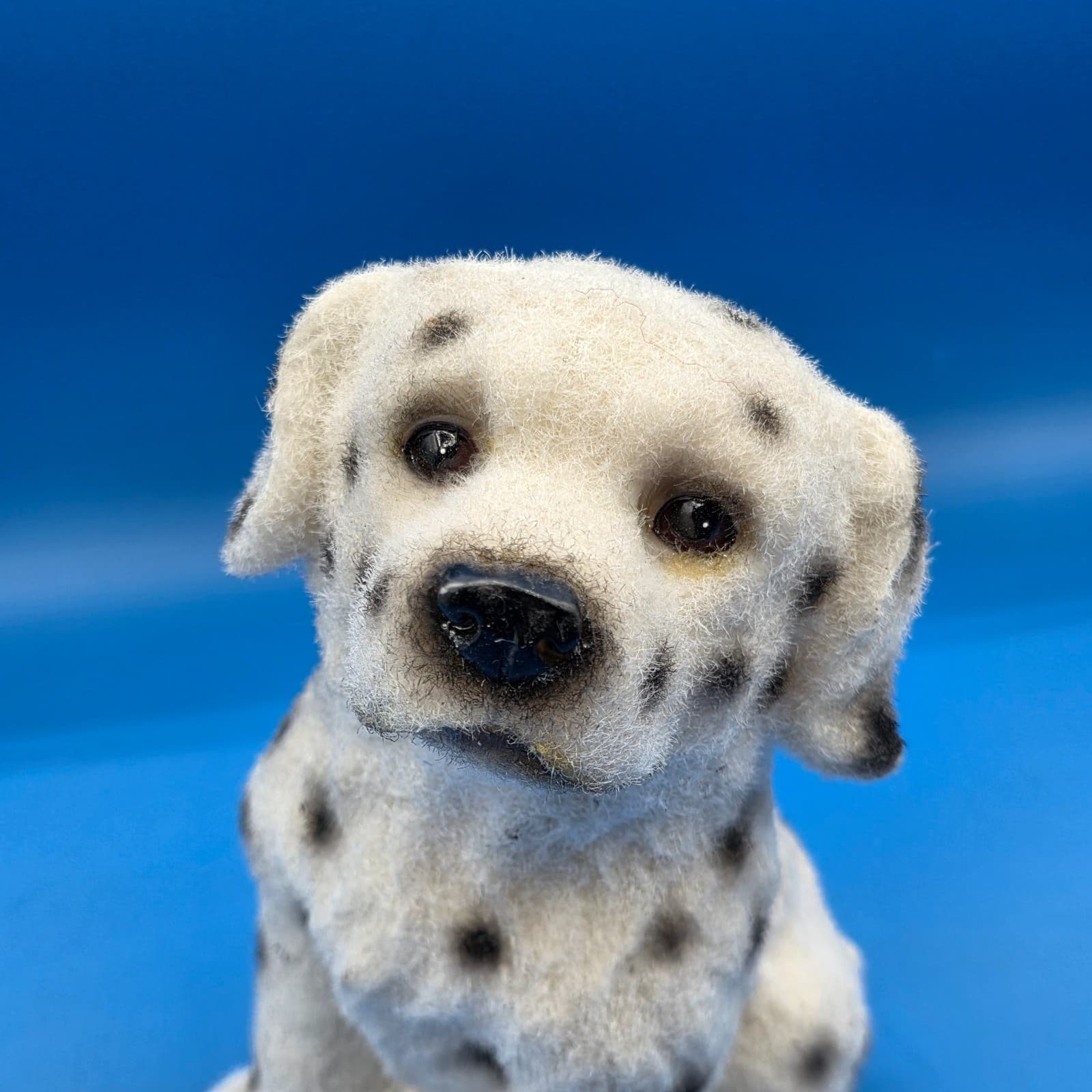Vintage Flocked Dalmatian Dog Puppy Sitting Figure Cute Black White Spotted - Thumbnail 2