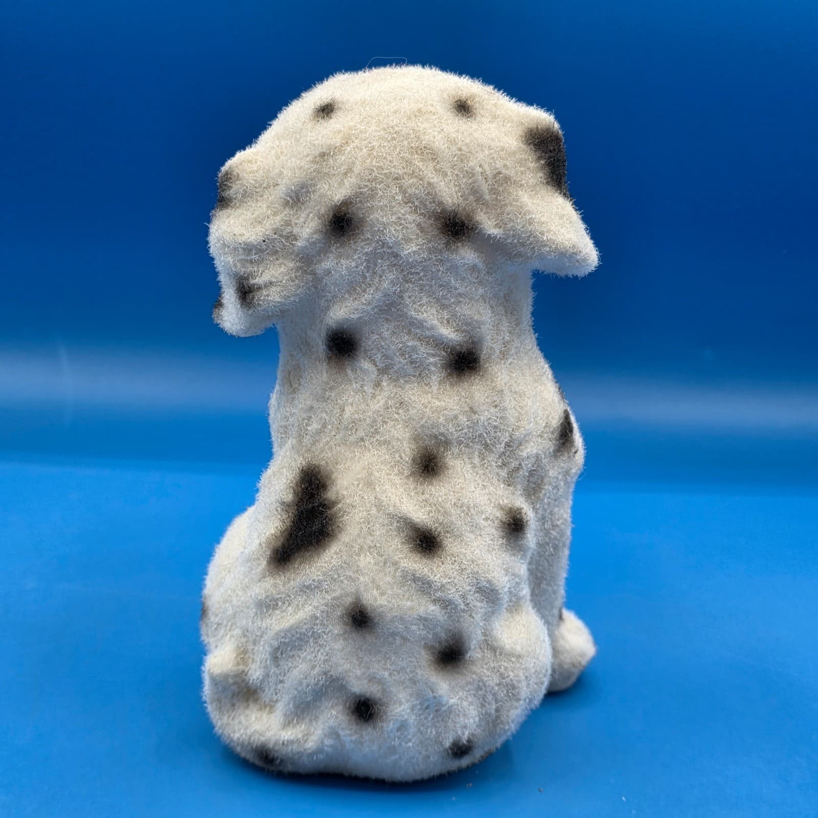Vintage Flocked Dalmatian Dog Puppy Sitting Figure Cute Black White Spotted - Thumbnail 7