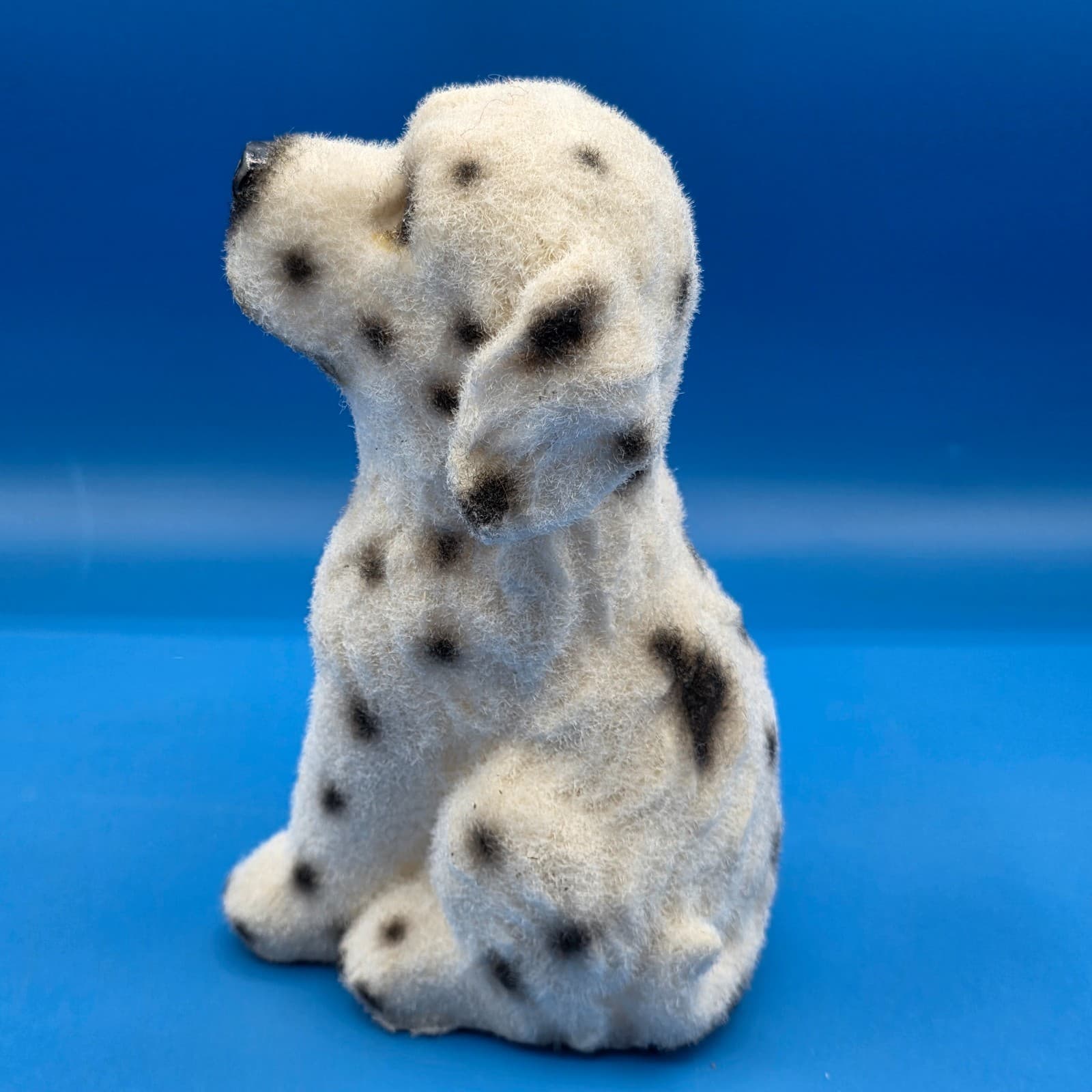 Vintage Flocked Dalmatian Dog Puppy Sitting Figure Cute Black White Spotted - Thumbnail 8