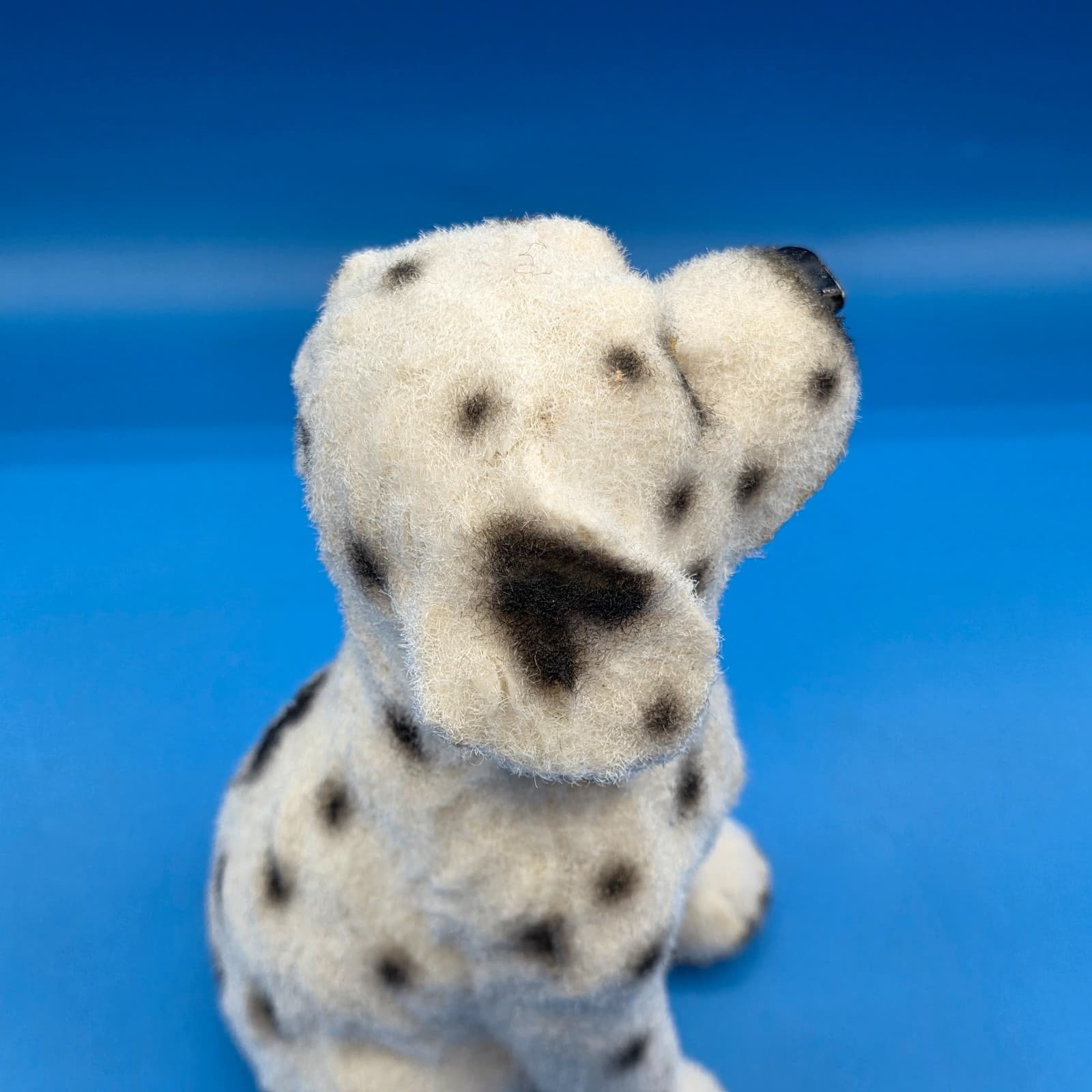 Vintage Flocked Dalmatian Dog Puppy Sitting Figure Cute Black White Spotted - Thumbnail 5