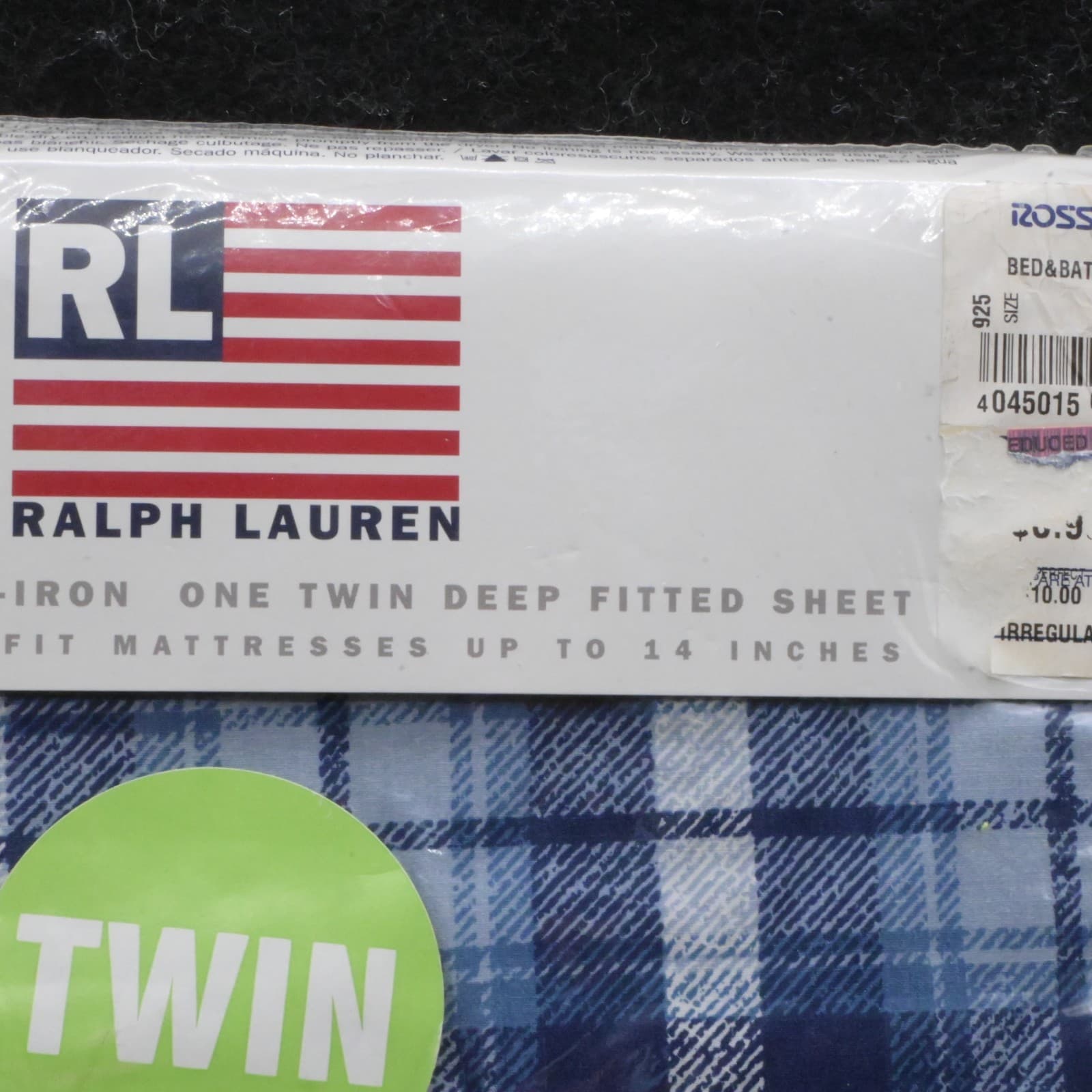 NOS - Vintage Ralph Lauren Blue and White Checked Twin Size Deep Fitted Sheet - Thumbnail 4