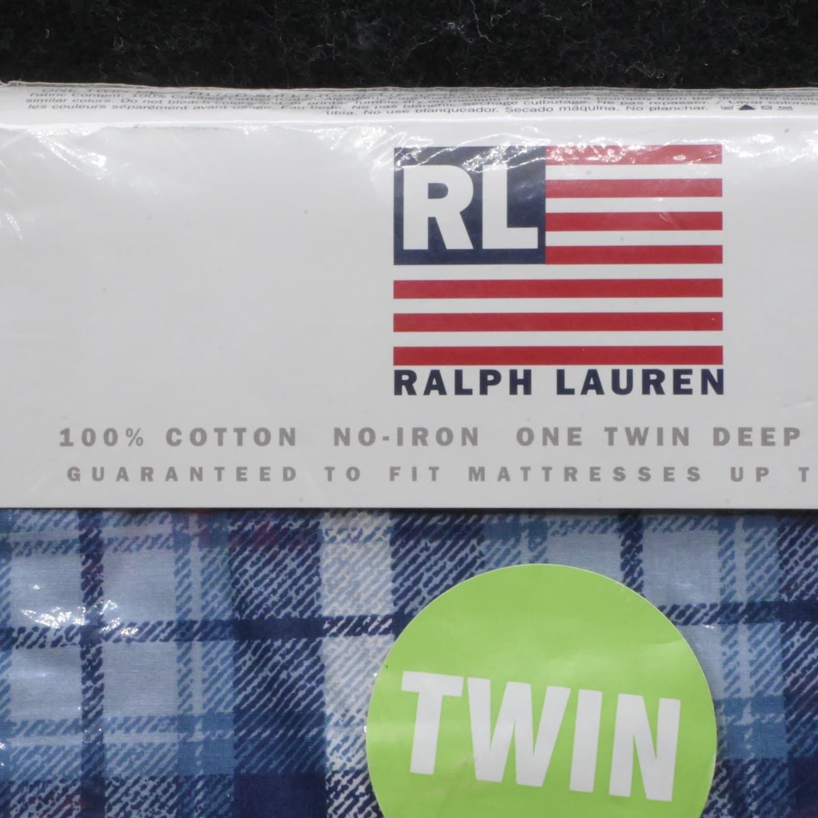 NOS - Vintage Ralph Lauren Blue and White Checked Twin Size Deep Fitted Sheet - Thumbnail 3