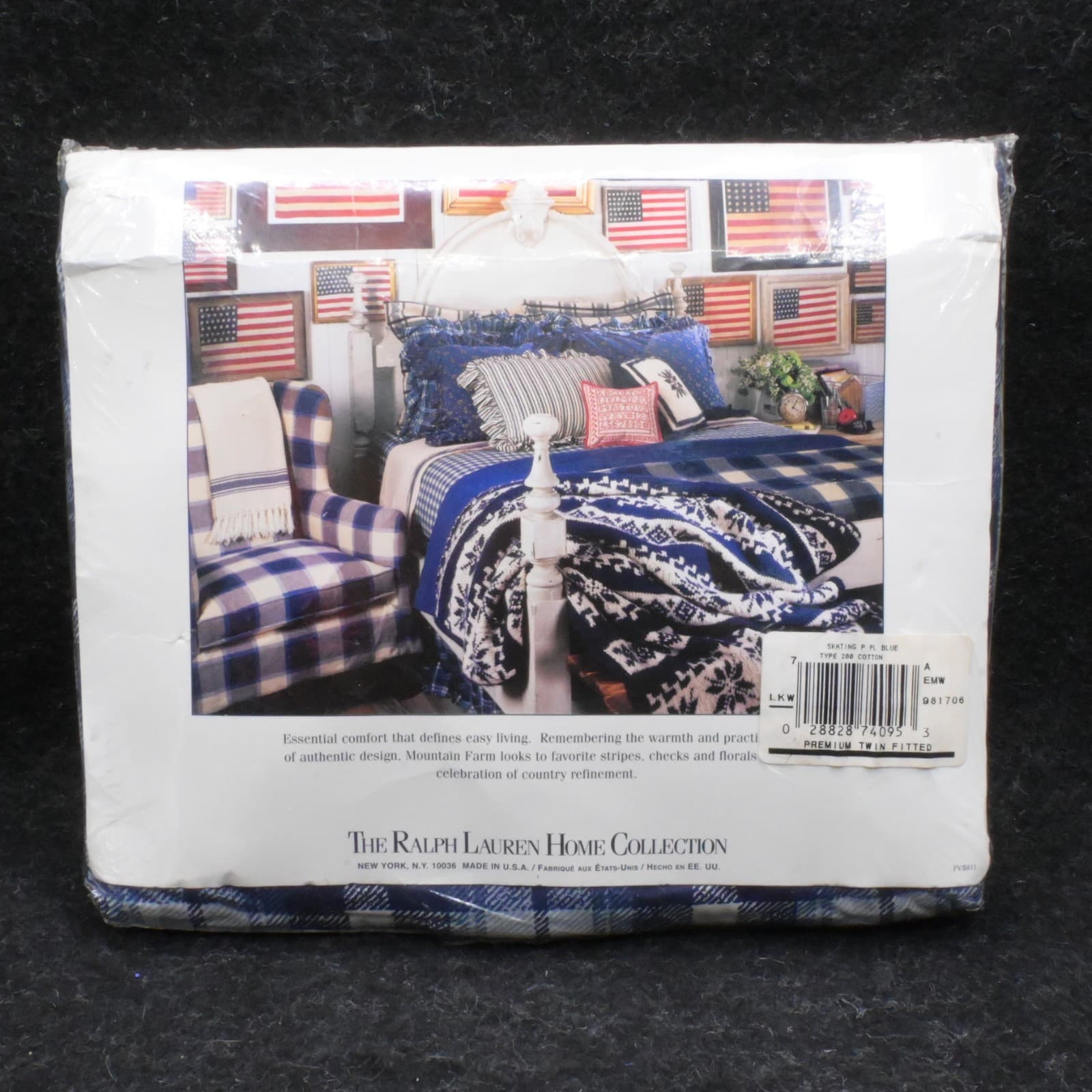 NOS - Vintage Ralph Lauren Blue and White Checked Twin Size Deep Fitted Sheet - Thumbnail 5
