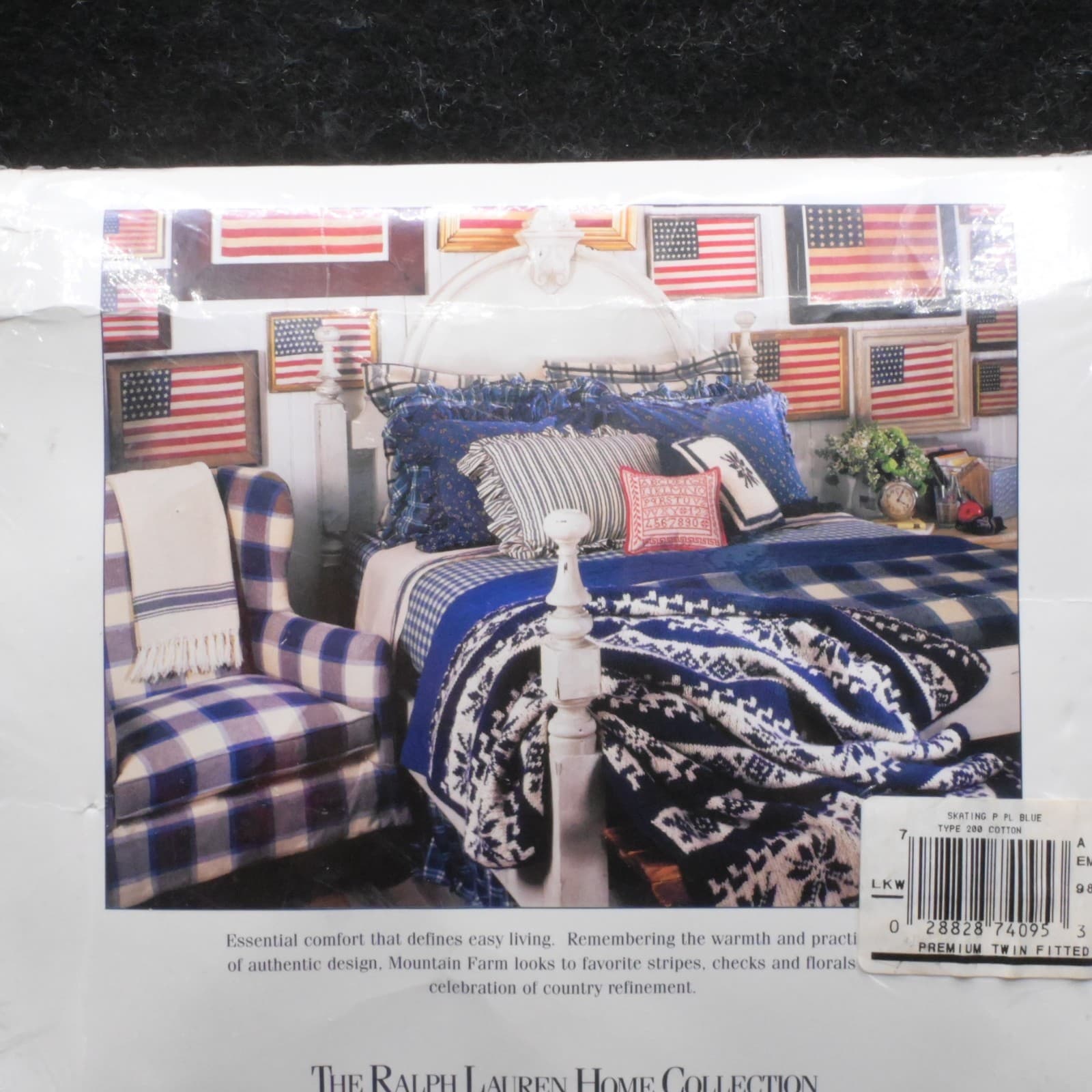 NOS - Vintage Ralph Lauren Blue and White Checked Twin Size Deep Fitted Sheet - Thumbnail 6