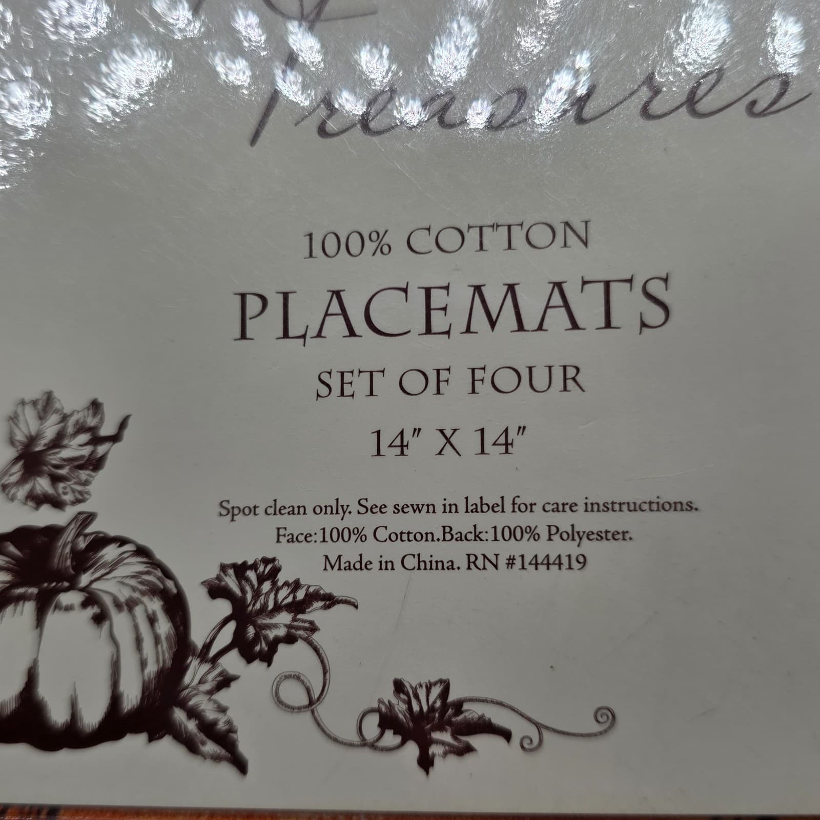 Inspired Treasures 14"x14" Fall Pumpkin White Placemats Set 4 - Thumbnail 4