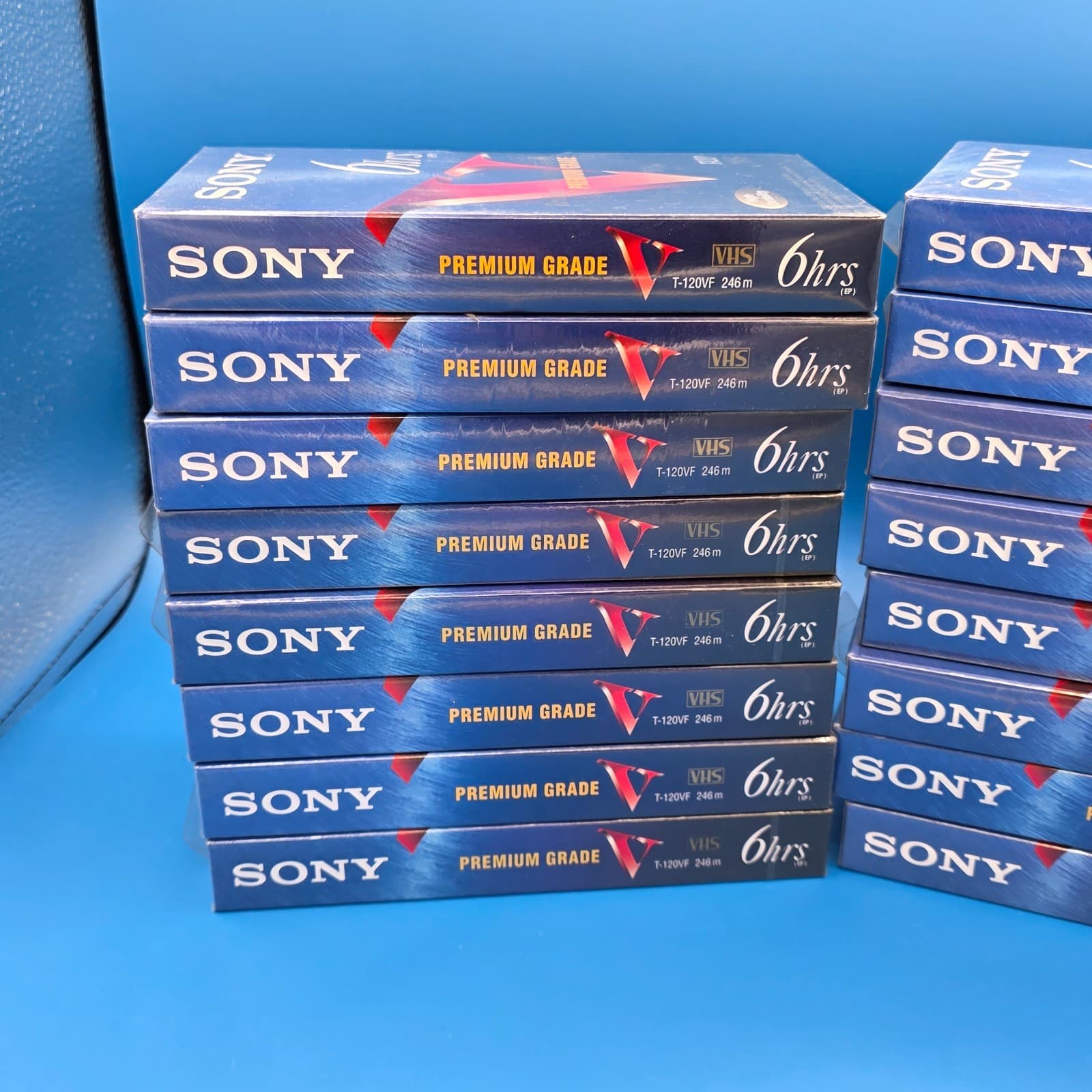Vintage New Blank VHS Tapes Lot of 16 Sony T-120 VF - Thumbnail 3