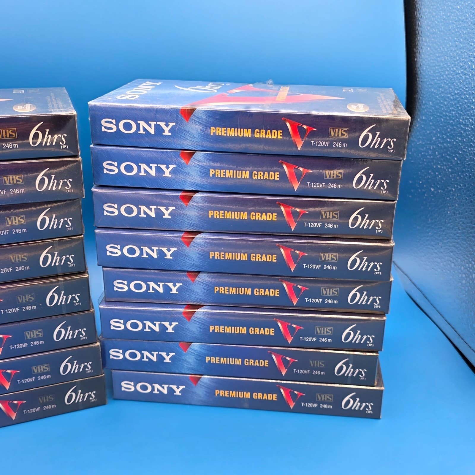 Vintage New Blank VHS Tapes Lot of 16 Sony T-120 VF - Thumbnail 2