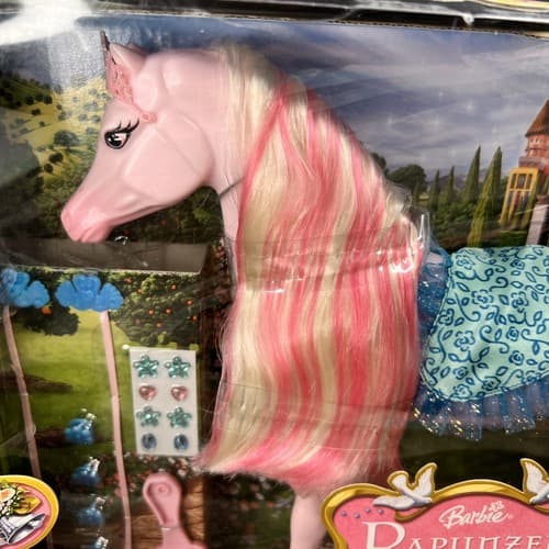 Rare 2005 Mattel Barbie Rapunzel's Wedding Dream Team Pink Horse J6851 J6852 New - Thumbnail 4