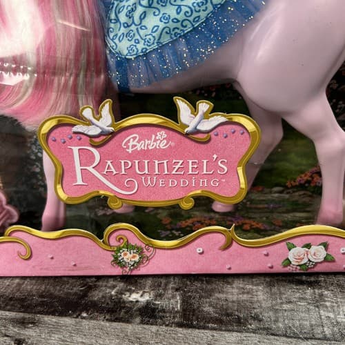 Rare 2005 Mattel Barbie Rapunzel's Wedding Dream Team Pink Horse J6851 J6852 New - Thumbnail 2