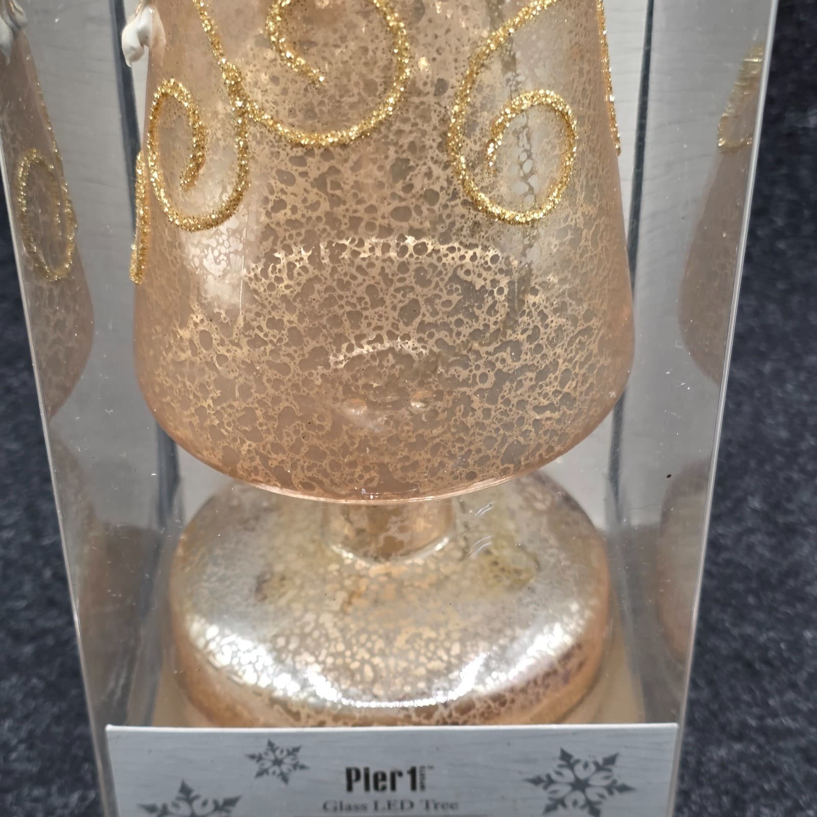Pier 1 Mercury Glass LED Christmas Tree Gold Glitter Flower 14" - Thumbnail 3