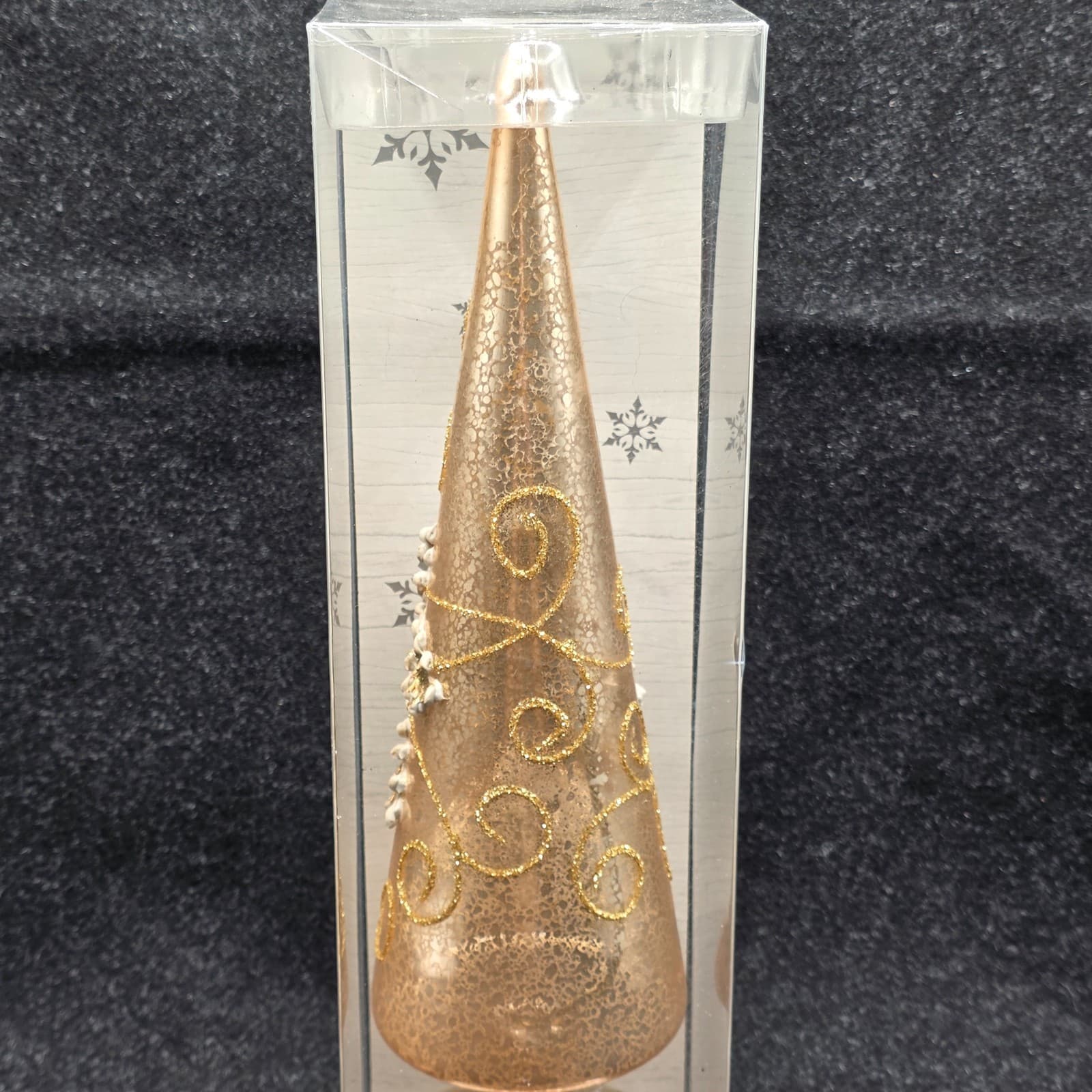 Pier 1 Mercury Glass LED Christmas Tree Gold Glitter Flower 14" - Thumbnail 4