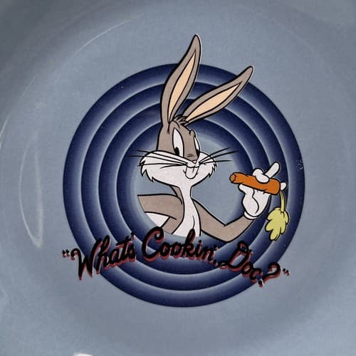 VTG FIESTA WARE BUGS BUNNY LOONEY TUNES BLUE 9” Soup Bowl PLATE HOMER LAUGHLIN - Thumbnail 2
