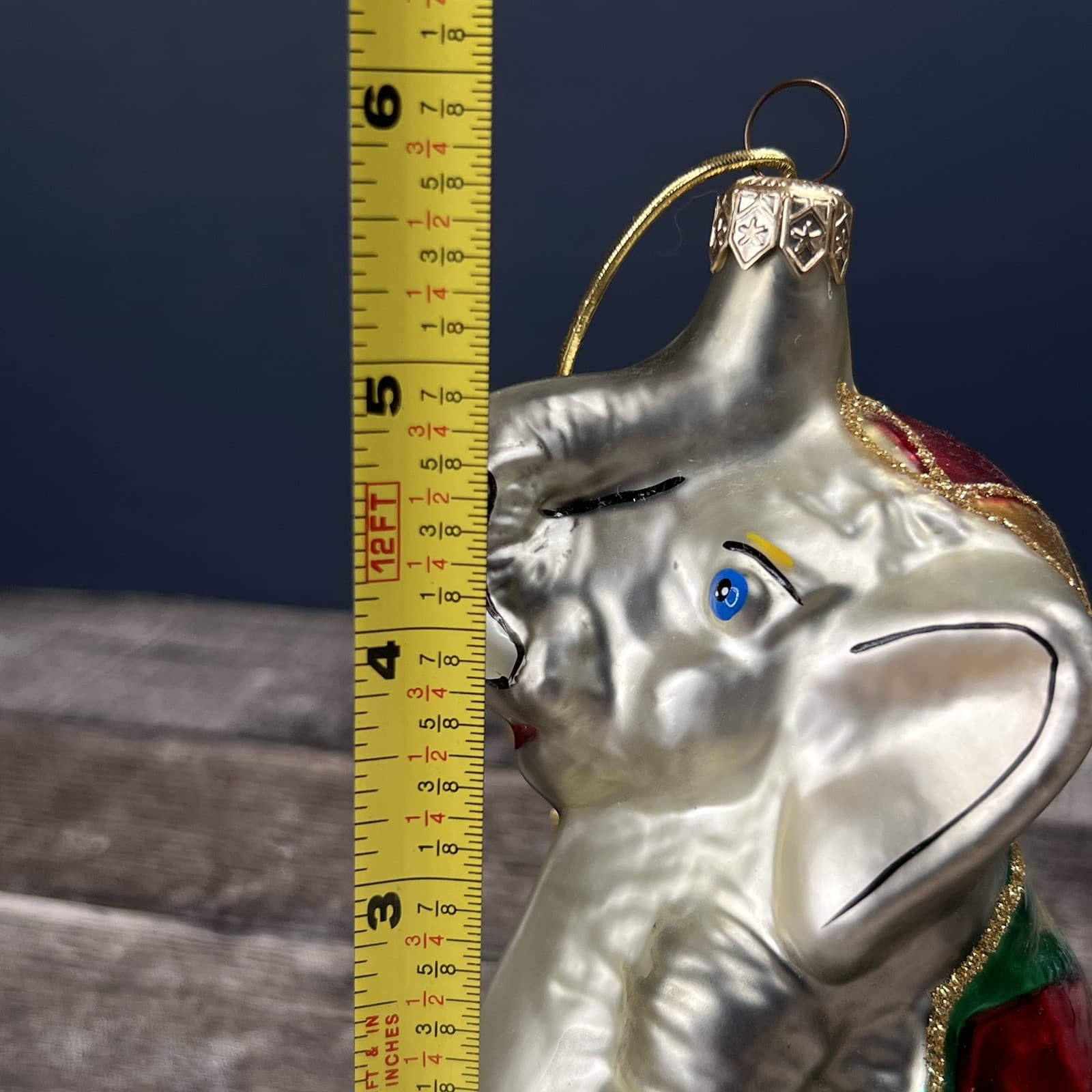 Kurt Adler Polonaise Christmas Ornament Glass Elephant Trunk Up Good Luck 6" - Thumbnail 7