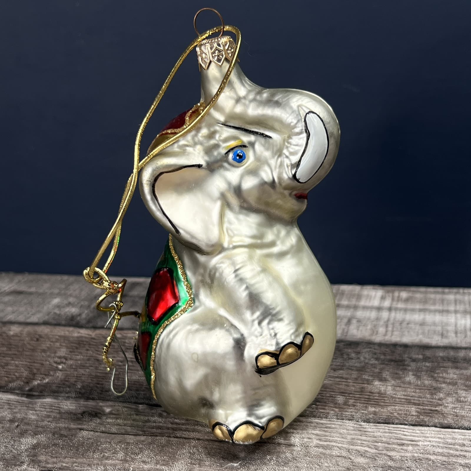 Kurt Adler Polonaise Christmas Ornament Glass Elephant Trunk Up Good Luck 6" - Thumbnail 4