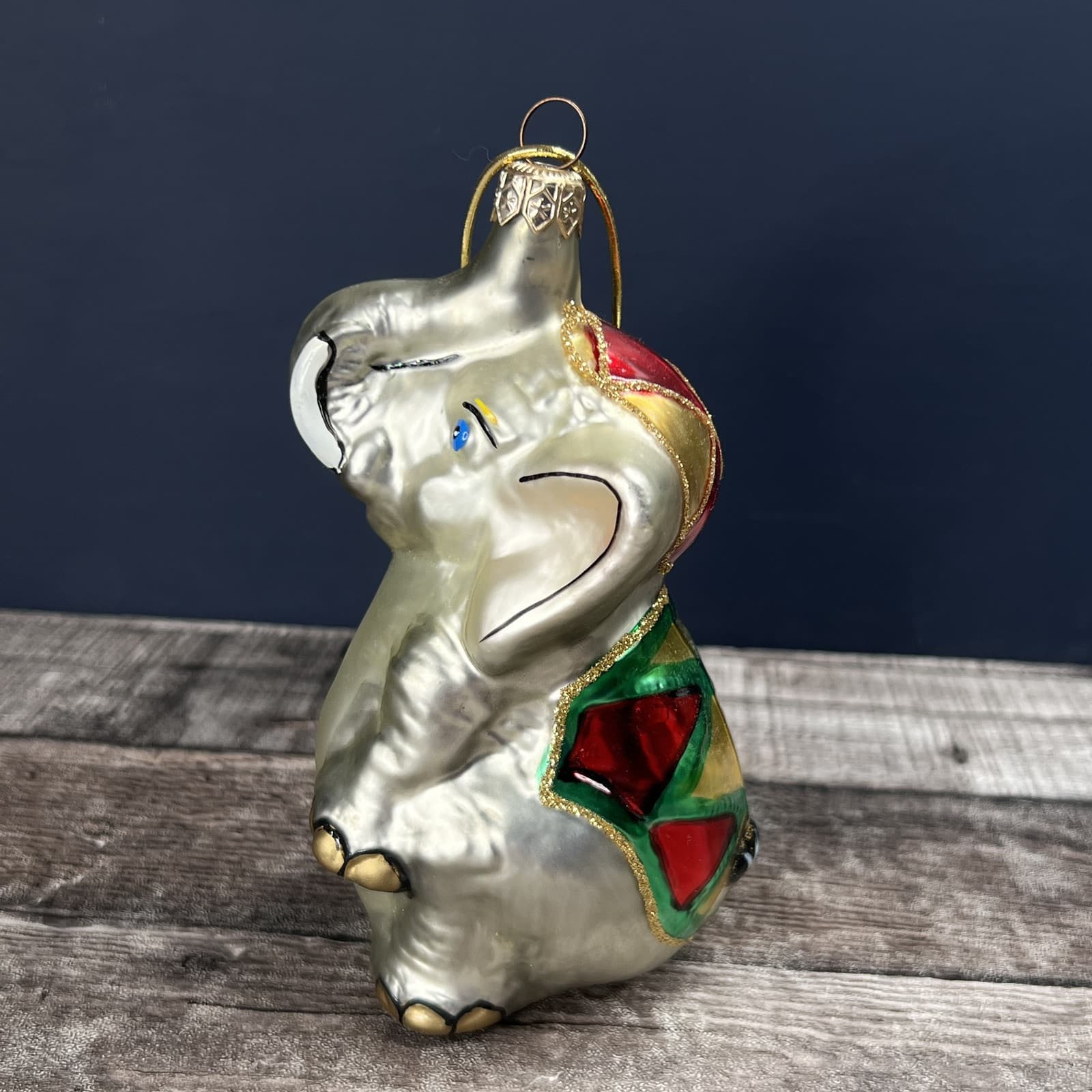 Kurt Adler Polonaise Christmas Ornament Glass Elephant Trunk Up Good Luck 6" - Thumbnail 2
