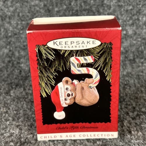 Hallmark Keepsake Ornament 1990 Child's Fifth 5th Christmas Teddy Bear Vintage - Thumbnail 2