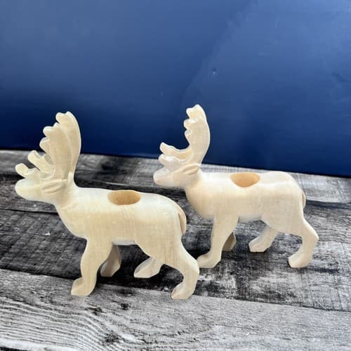 Vintage Crate & Barrel Wooden 5" Reindeer Candle Holders Holiday Christmas - Thumbnail 8